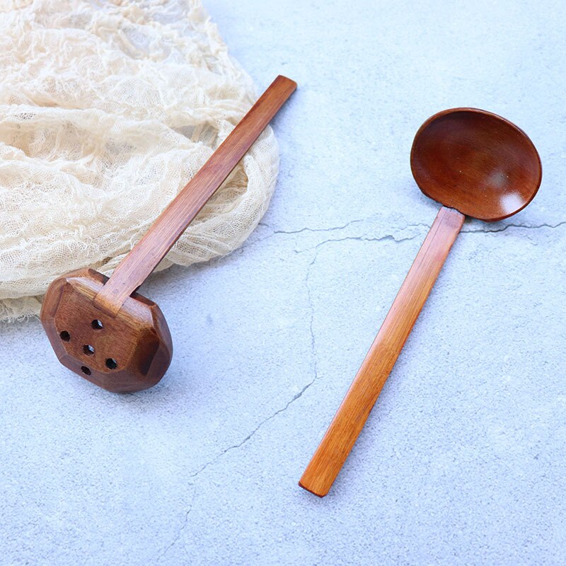 Cuchara de sopa de Ramen, cuchara de sopa de fideos japoneses con agujeros, cuchara grande de madera de cocina coreana, cuchara de madera