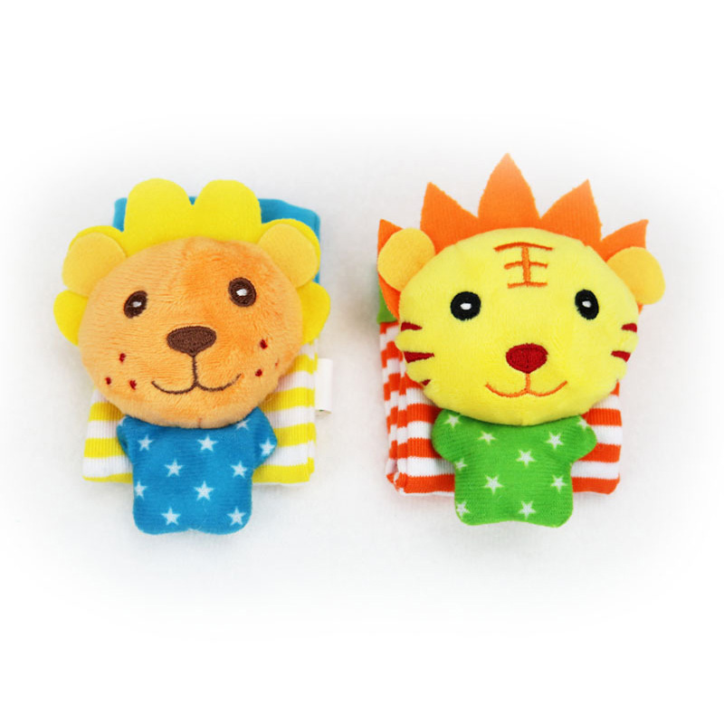 2 teile/los Baby Handgelenk Glocke Fuß Socken Gefüllte Nette Plüsch Tier Spielzeug Handbell Weichen Beschwichtigen Spielzeug Entwicklungs Kinder Infant: tigerlion wrist bell