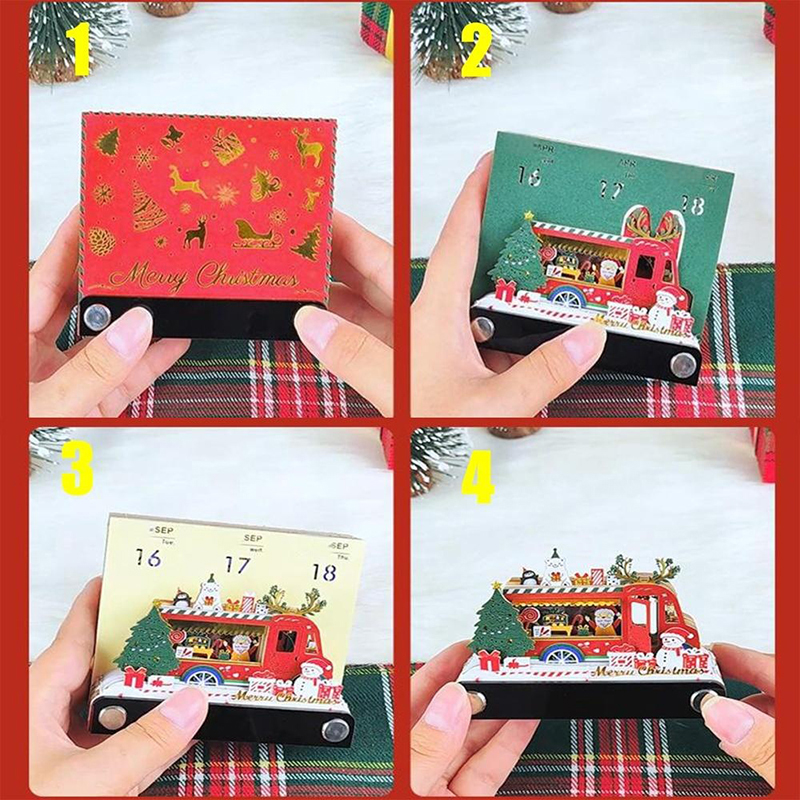 Notizblock als Weihnachtsgeschenk – Schreibtischkalender 2026 mit Abreißblättern und LED-Licht, mit 3D-Papierschnitzkunst