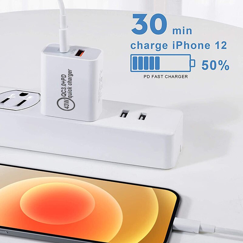 Doppel-usb-typ-c-ladegerät, 43w tragbare usb-c-ladegeräte, usb-pd-schnellladegerät für iphone 13 pro max , 12 und 11 mini, samsung-stecker (eu/au/us/uk)