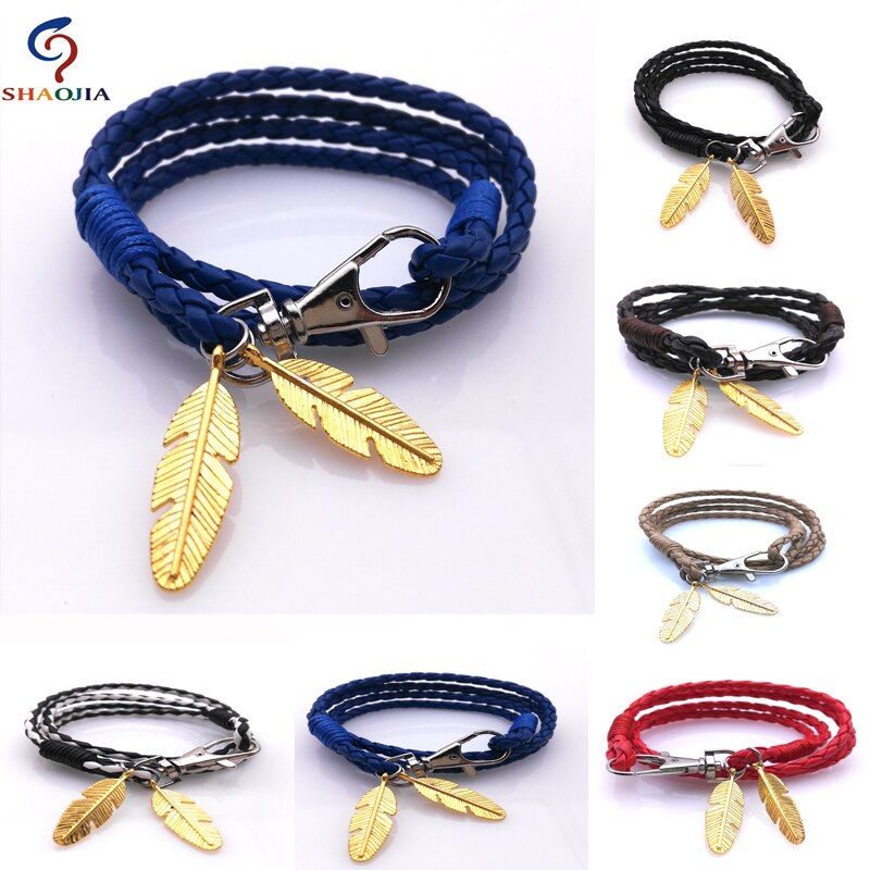 Leder Armband Männer Armbänder & Armreifen Charme Gold Feder Armband Mann Armbänder für Frauen Schmuck