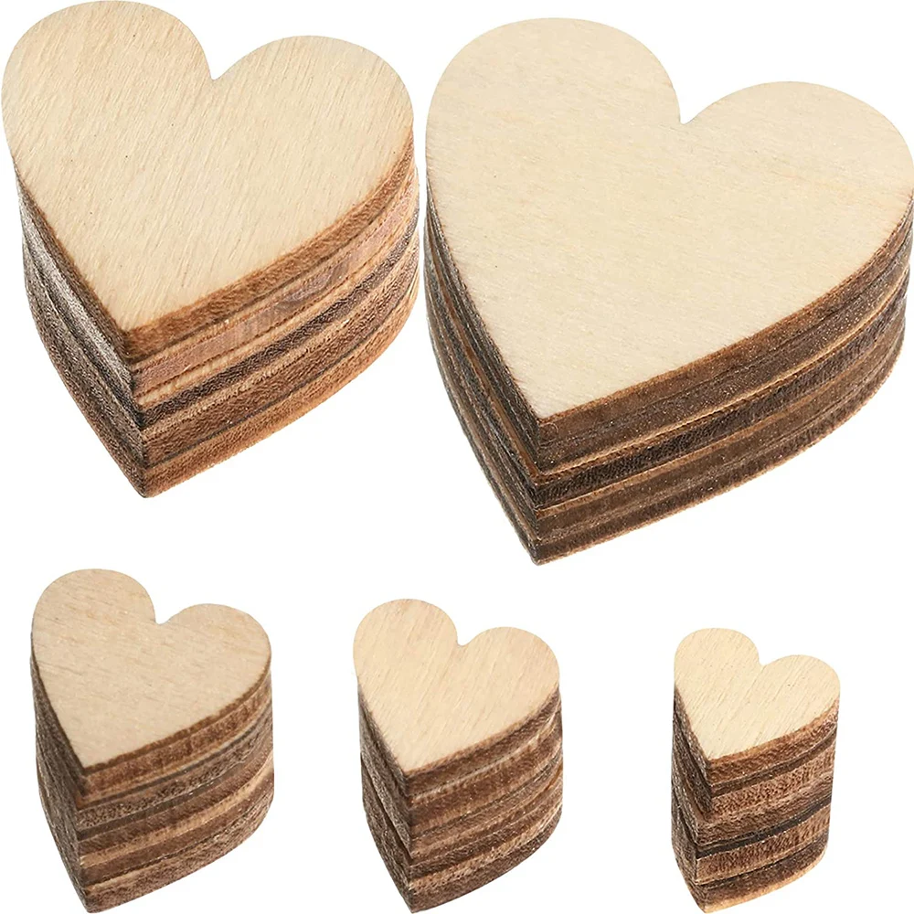 3-100 Uds. De corazones de madera sin terminar, rodajas de madera en blanco de 1cm-10cm, manualidades DIY, discos circulares de madera para pintura navideña, decoración de boda