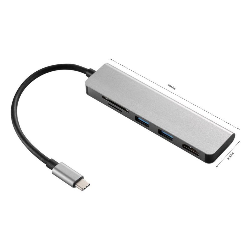 multifonctionnel 5 en 1 en alliage d'aluminium USB Type C adaptateur de moyeu USB C vers HDMI USB3.0 TF lecteur de carte HD convertisseur de