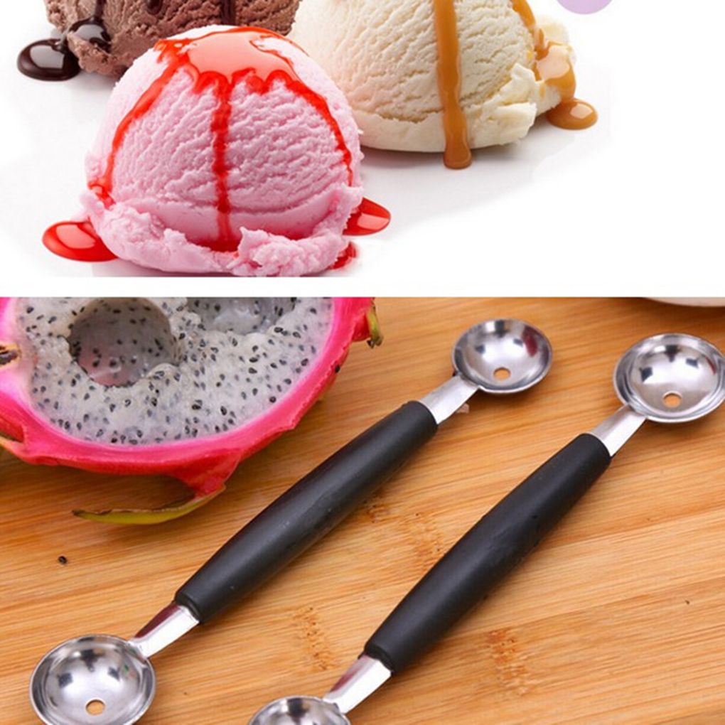 Cuchara de helado Simple de doble cabeza de acero inoxidable, cuchara de fruta de dragón, utensilios de cocina, 18CM