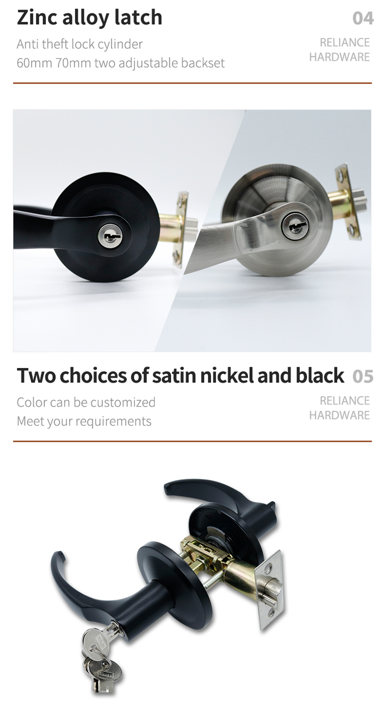 Door Handles for Interior Doors Zinc Alloy Lock Lever Black Circle with Keys Bedroom Bathroom Office Hardware KingKu Brand