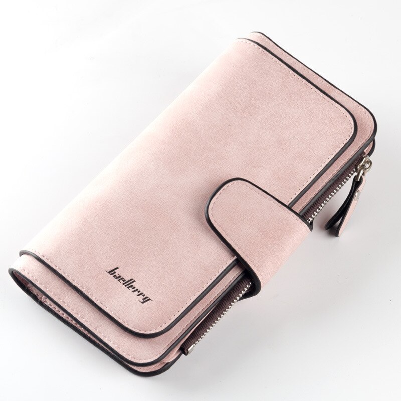 Baellerry Novo Zipper Fivela Mulheres Carteiras Três Vezes Carteira de cartões Multi-Fosco Dois-Tecido de cor Saco de Cartão de Moeda bolsa: Pink