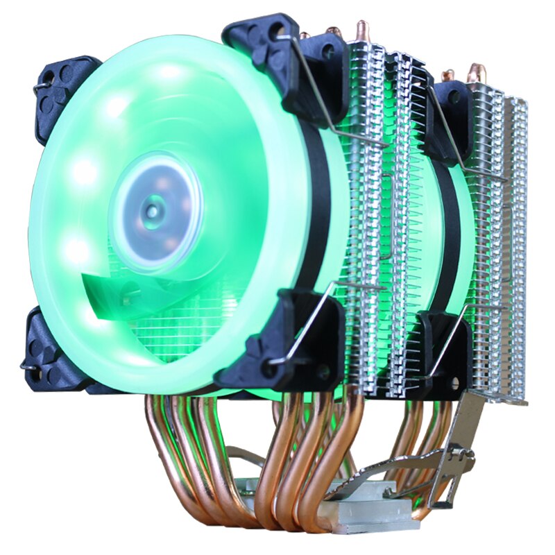 CPU Cooler 6 Heat-Pipes Dual-Tower Cooling 9cm RGB Fan LED Fan Support 3 Fans 3PIN CPU Fan For AMD And For Intel: 2 FanLED 4pin Green