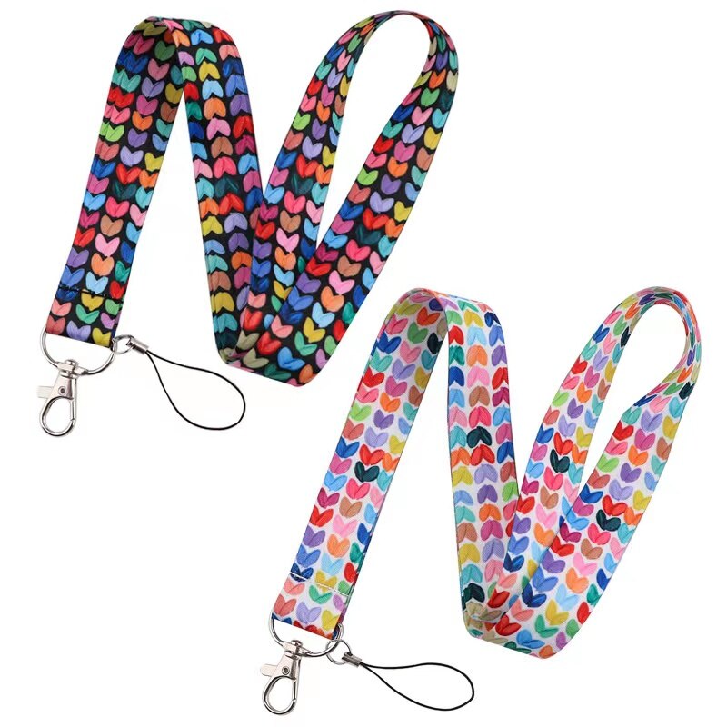 Color Block Love Pattern Print Neck Straps Keychain Lanyard USB ID Card Badge Holder DIY Hanging Rope Webbing Ribbon Accessories