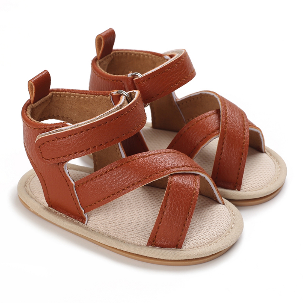 Sandales d'été classiques pour bébés filles et garçons, semelle souple antidérapante à bretelles croisées décontractées, chaussures d'extérieur en PU pour premiers pas des tout-petits: CR / 13-18 mois