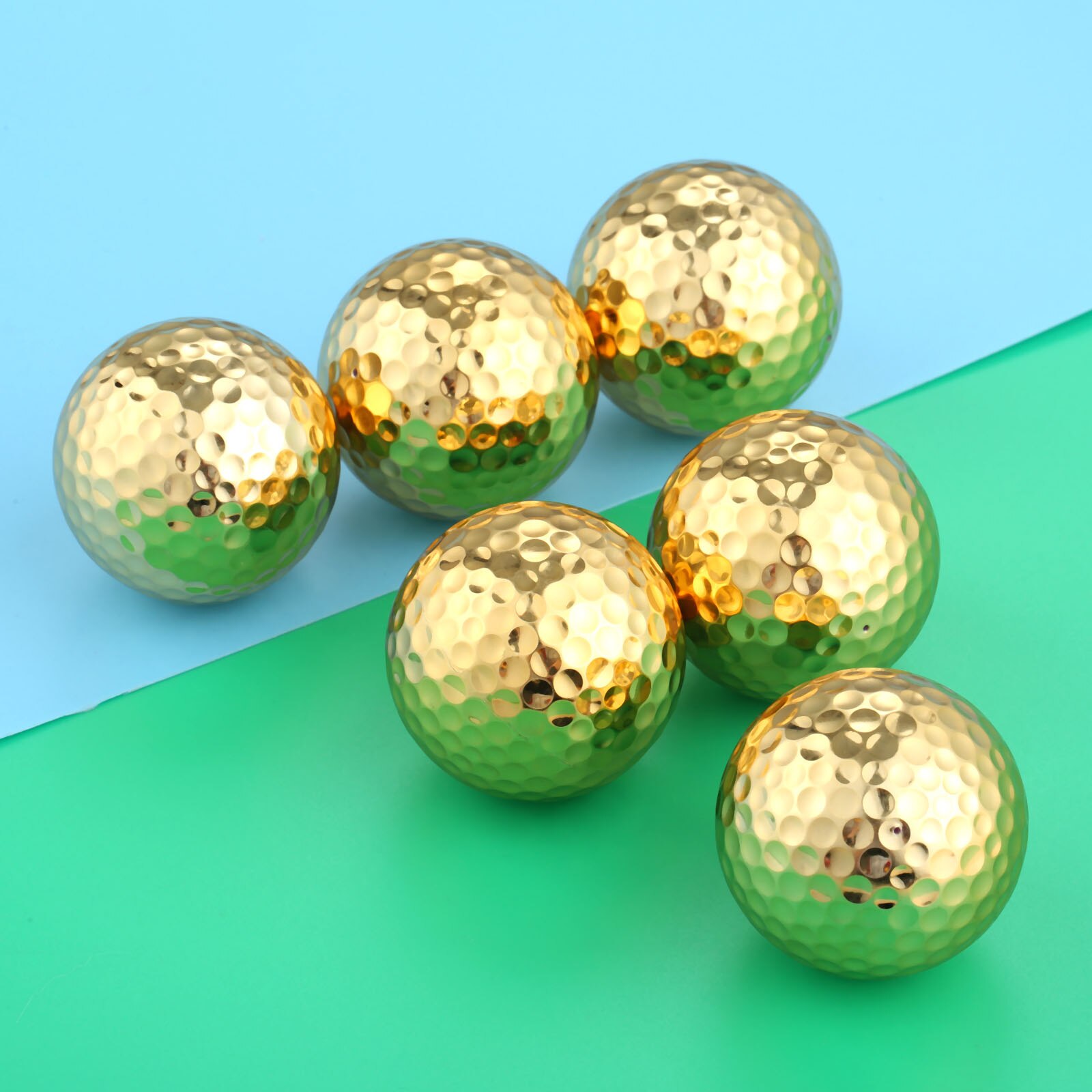 6 stk/parti to lag guldfarvede golfbolde golføvelsesbolde golfspiller træningstilbehør diameter 42.67mm