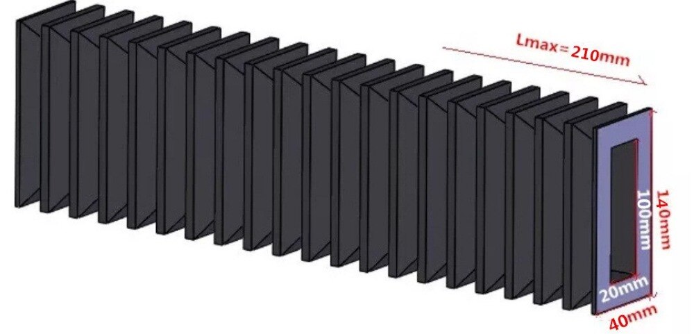 Soufflet accordéon de protection carré 20mm x 100mm Lmax: 210mm