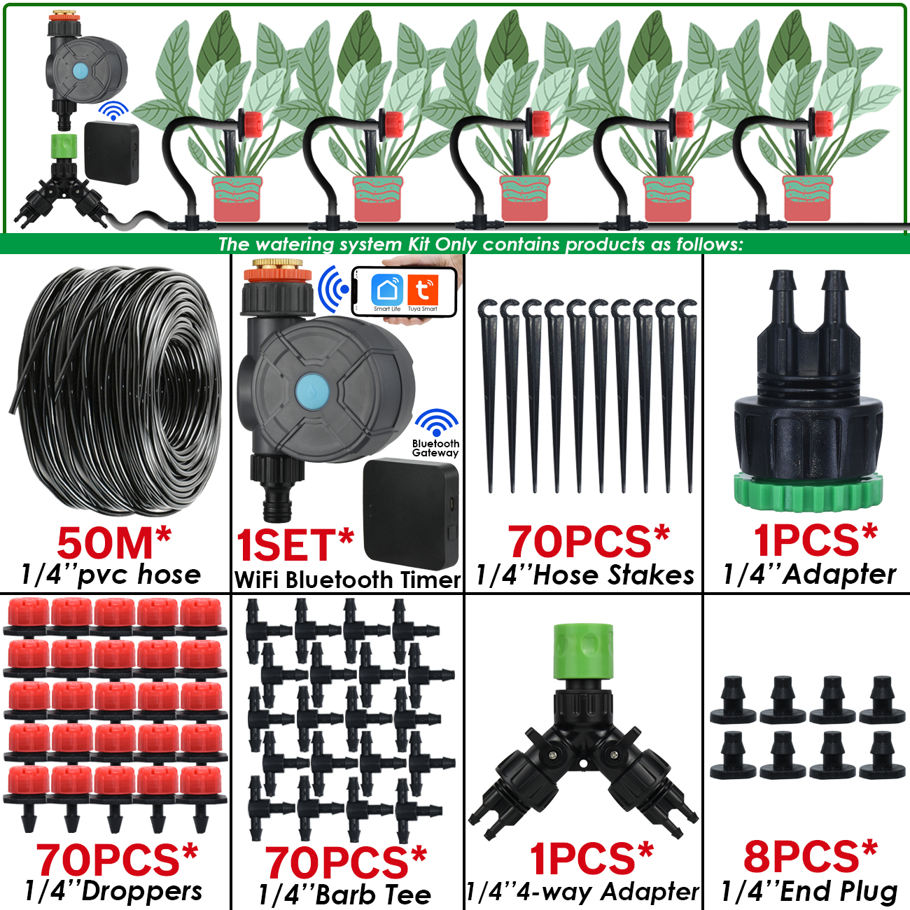 Kit automático de rega de jardim KESLA conta-gotas micro irrigação por gotejamento, bricolage para vaso, gramado, legumes, estufa, 5-50m