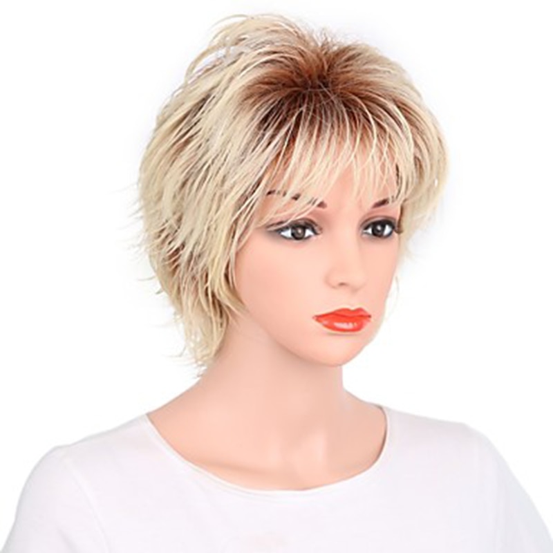 HAIRJOY zielone włosy syntetyczne kobiety blond z ciemnymi korzeniami krótkie kręstożek włókno termoodporne peruka