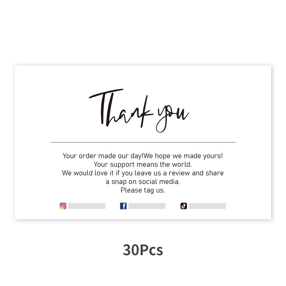 Carte de remerciement pour votre commande, 30 pièces, écriture personnalisée de votre carte de visite, fournitures pour petites entreprises, , étiquette décorative, produits, carte de suivi: A3-30pcs