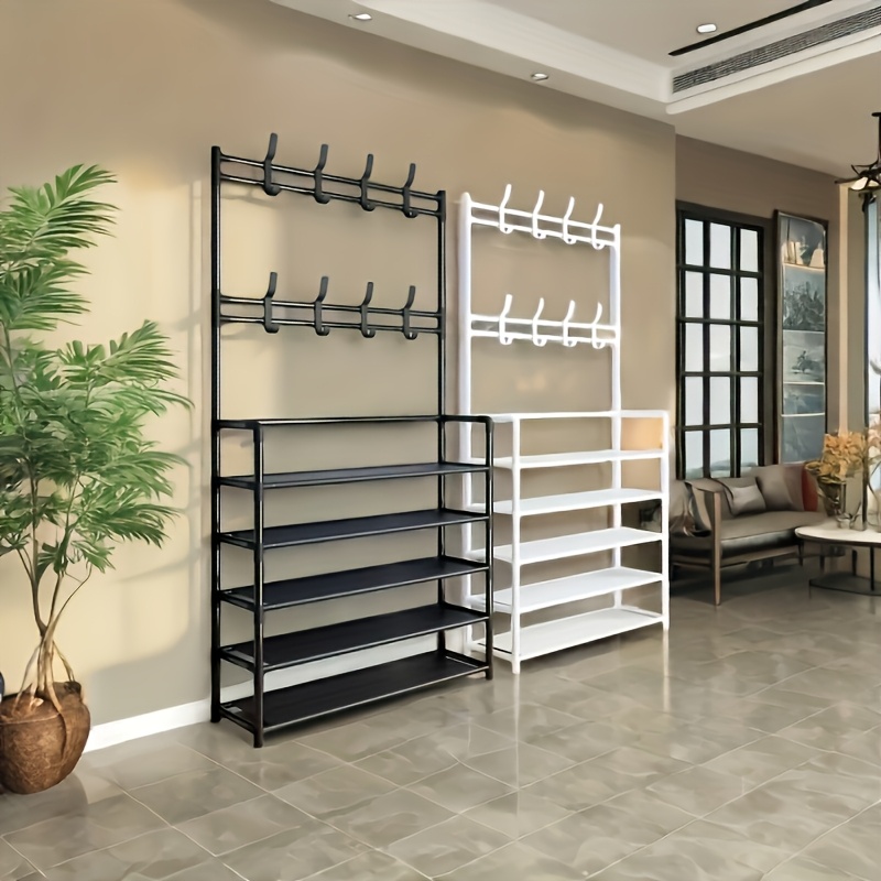 23.62inch Wide 4/5 Layers Multifunctional Shoe Rack 8 Double Hooks Multi-purpose Hanger Shoe Rack Self-assembly Storage Rack