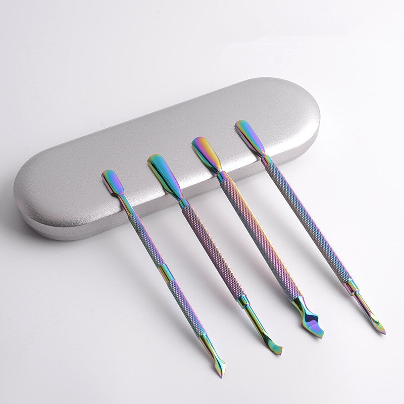 Dual-Ended Chameleon Nail Cuticle Pusher Dode-Skin Remover Rainbow Rvs Nail Art Tool