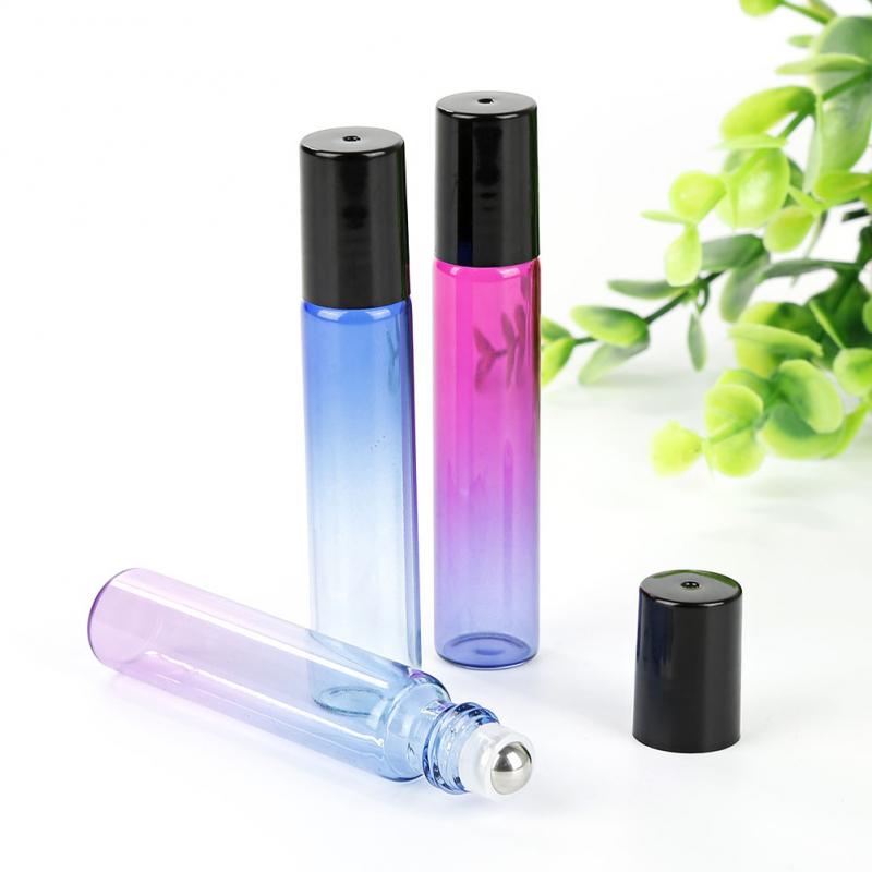10ml Gradienten Farbe Ätherisches Öl Flasche Tragbare Glas Flasche Edelstahl Rolle Ball Flaschen Reise Parfüm Container