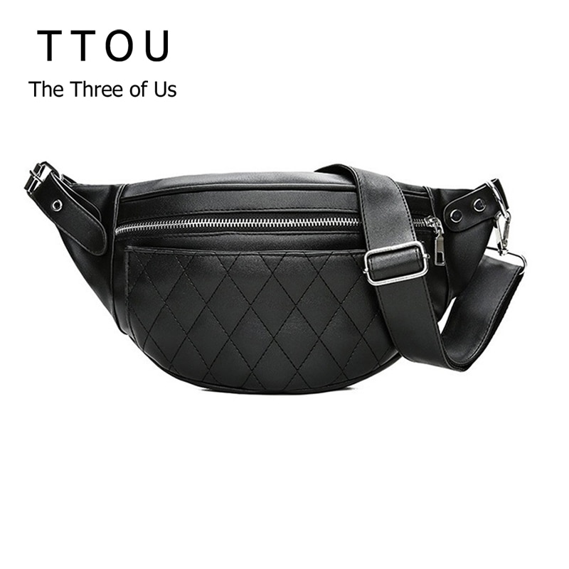 Ttou Classic Trendy Pu Lederen Taille Packs Solid Vrouwen Schoudertassen Zwart Tas Eenvoudige Toevallige Riem Tassen