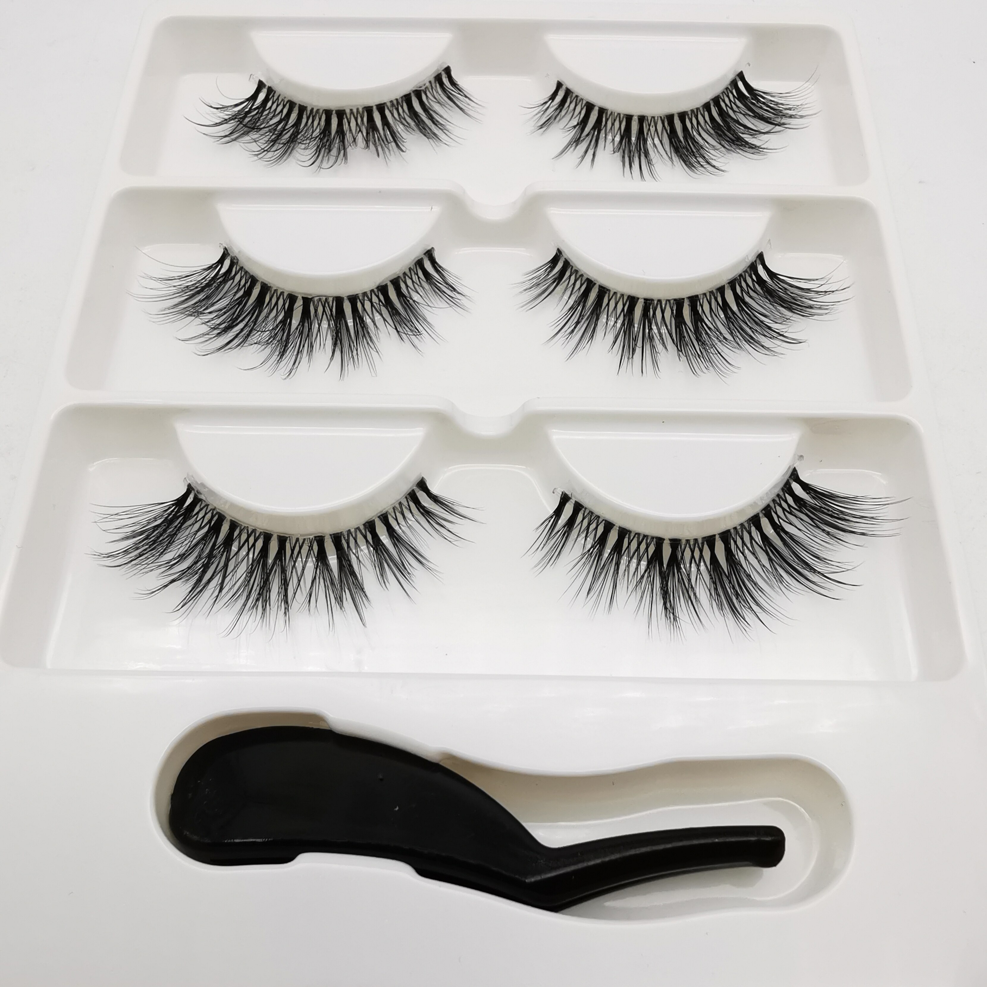 Mink Eyelashes 3 pairs lashes invisible band mink lashes reusable false eyelashes Makeup in Bulk+Eyelash curler: 3pairs-3DFF4