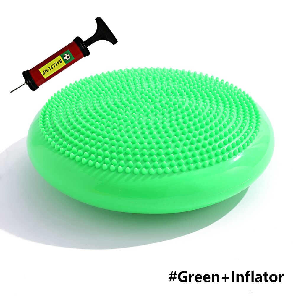 Yoga Balls Massage Pad Inflatable Stability Wobble Balance Disc Cushion Mat Fitness Exercise Training ball: Green Inflator