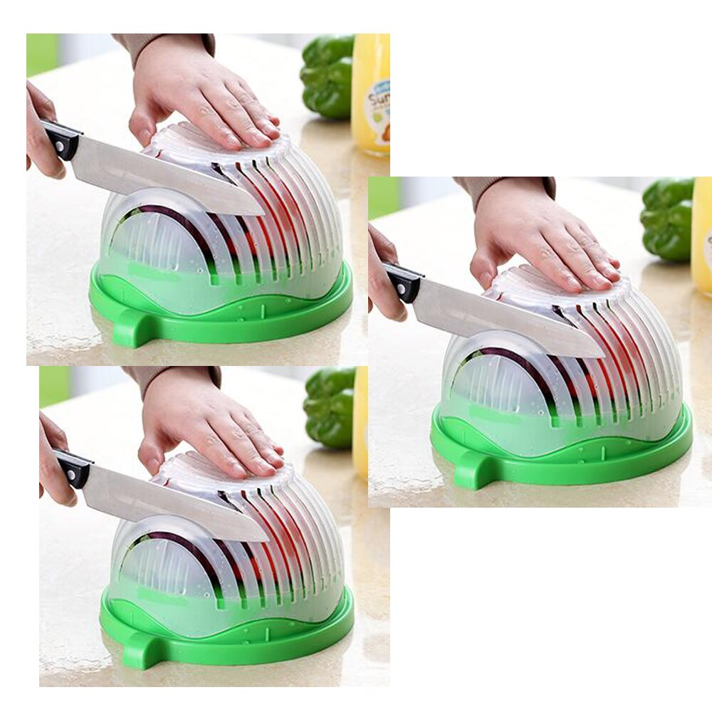 Salad cutting bowl 60Second Salad Cutter Bowl Kitchen Gadget Fruit Vegetable Chopper Slicers Cutter Salad Maker: 3pcs green