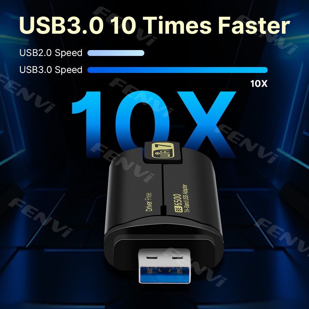 fenvi BE6500 WiFi 7 USB3.0 Network Card Tri-Band 6G/5G/2.4G Antenna USB Dongle Wireless Receiver WiFi7 free Driver For Win 10/11