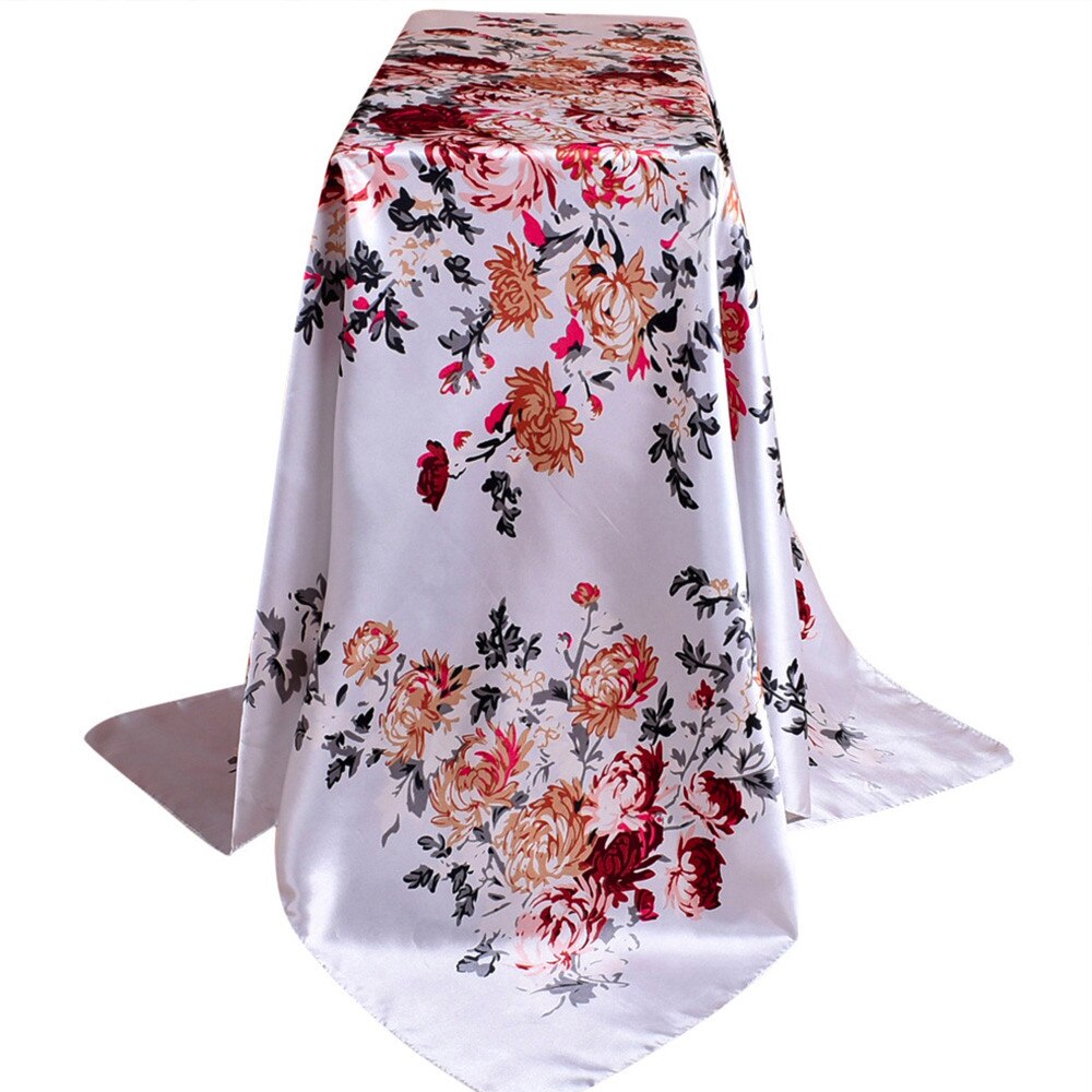 Printed Neckerchief Scarf For Women Silk Satin Headband Hair Scarves Female Shawls Head Scarfs For Ladies Hijab: White 