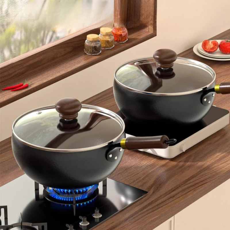 Uncoated Big Belly Pot Hand-Made Iron Pot Household Cooking Pot Non-Stick Pot Kitchen Gas Stove Induction Cooker Universal