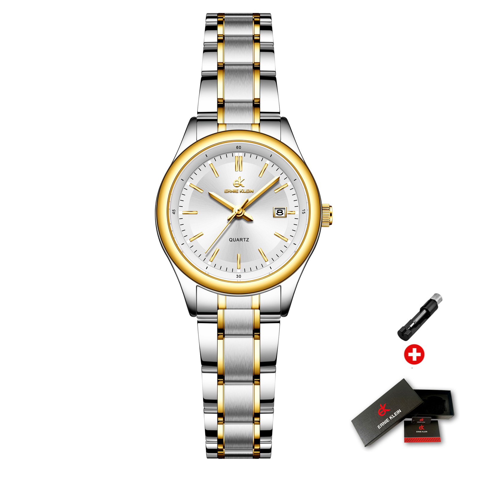 ERNIE KLEIN dameshorloge luxe gouden horloge OriginalDate Week roestvrij staal waterdicht lichtgevende elegante jurk dameshorloges: Goud