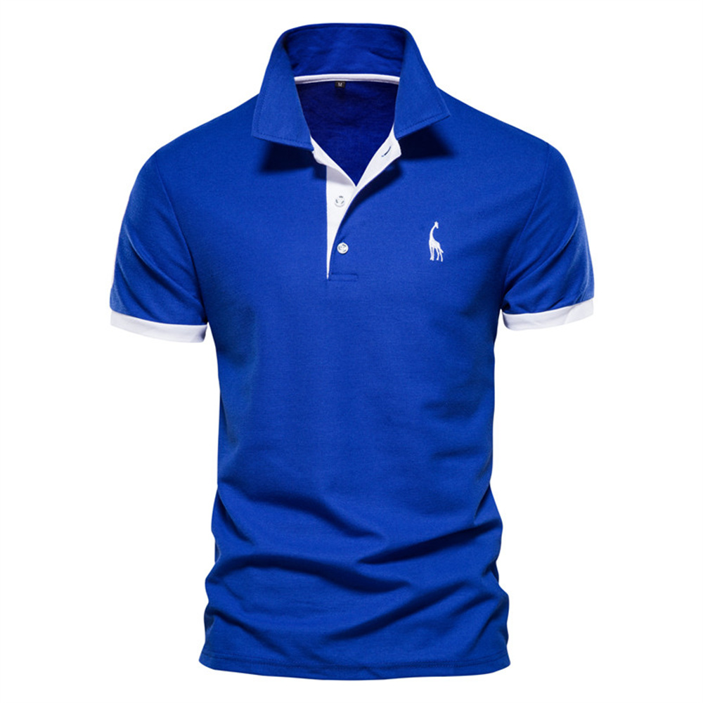 Polo Girafe à Manches Courtes pour Homme, Chemise Brodée de , Décontractée, Business, Social, Été, Directe: XL / Bleu