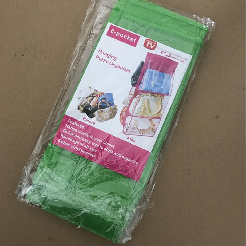 Dobbelt side gennemsigtig 6 lomme foldbar hængende taske taske opbevaringspose diverse ryddelige arrangør garderobeskab bøjle