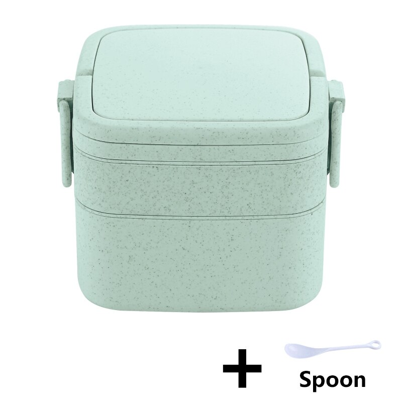 BPA Gratis Vierkante Lunchbox Milieuvriendelijke Tarwestro Materiaal Draagbare Bento Box Microwaveble Voedsel Opslag Container Voor Kinderen: Green