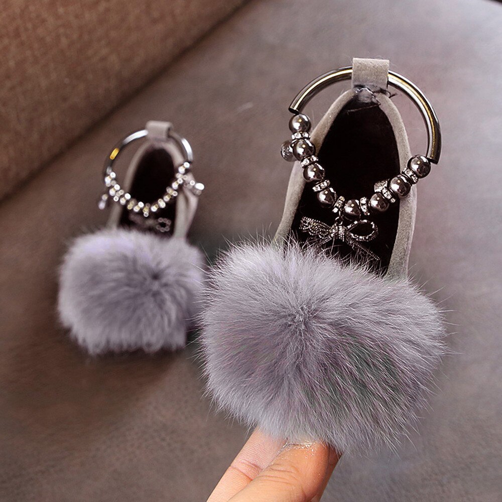 Barn prinsessskor barn bebis flickor bekväma mjuka flock fluffiga lediga lägenheter sko tjej söt päls boll singel prinsessa skor