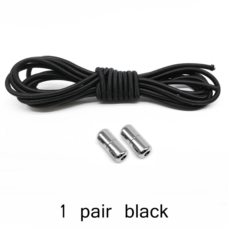 Cordones de zapato elásticos con cerradura de Metal para niños y adultos, Cordones redondos para zapatillas, cordones rápidos, tiras de zapatos perezosos, sin atar, Z051: black