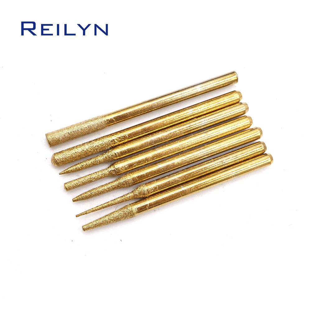 30 stuk 120 #3x3mm Schurende Titanium-Plated Diamant Slijpen Punt Ruwe Steen Peeling Jade slijpen Bits Accessoires