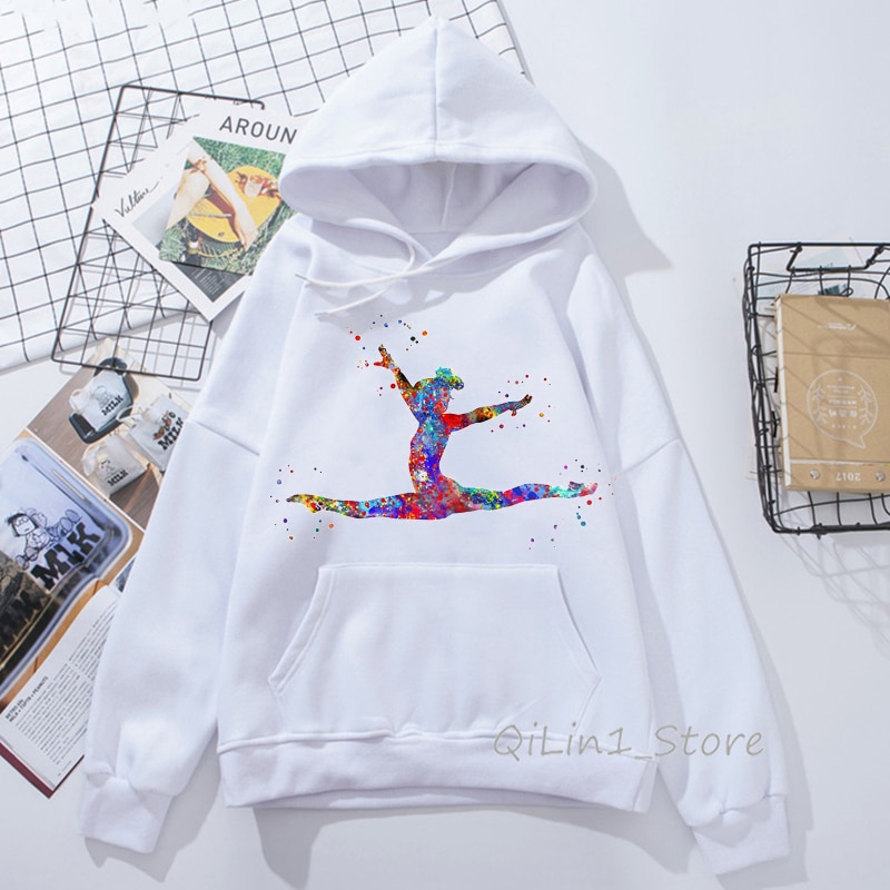 Aquarell gymnastik mädchen harajuku kawaii hoodie Hütte Sweatshirt 90s tumblr kleidung frauen Sport turnerin drucken hoodies