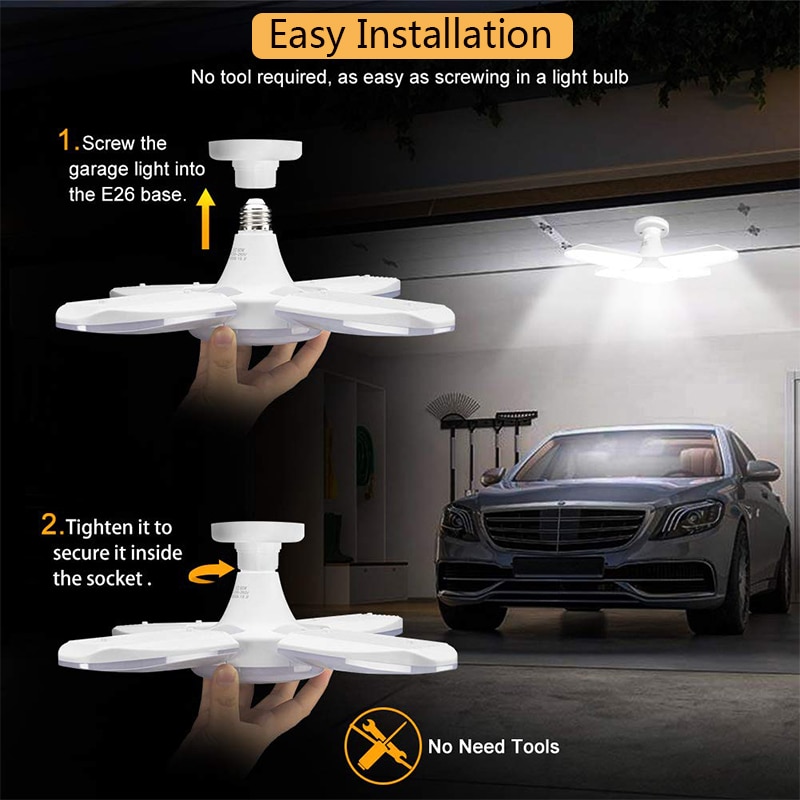 Tre blad led garagelampa 60w fläktblad led glödlampa garage led lampa  e27 hopfällbar deformation industrilampa 220v lager
