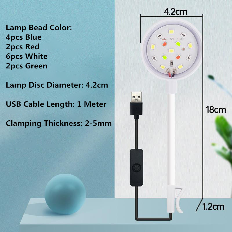 Luz LED USB para acuario, 3W, 5V, impermeable, iluminación para pecera, lámpara subacuática para peces, decoración de acuarios, lámpara para plantas, Mini luz para pecera: Blanco