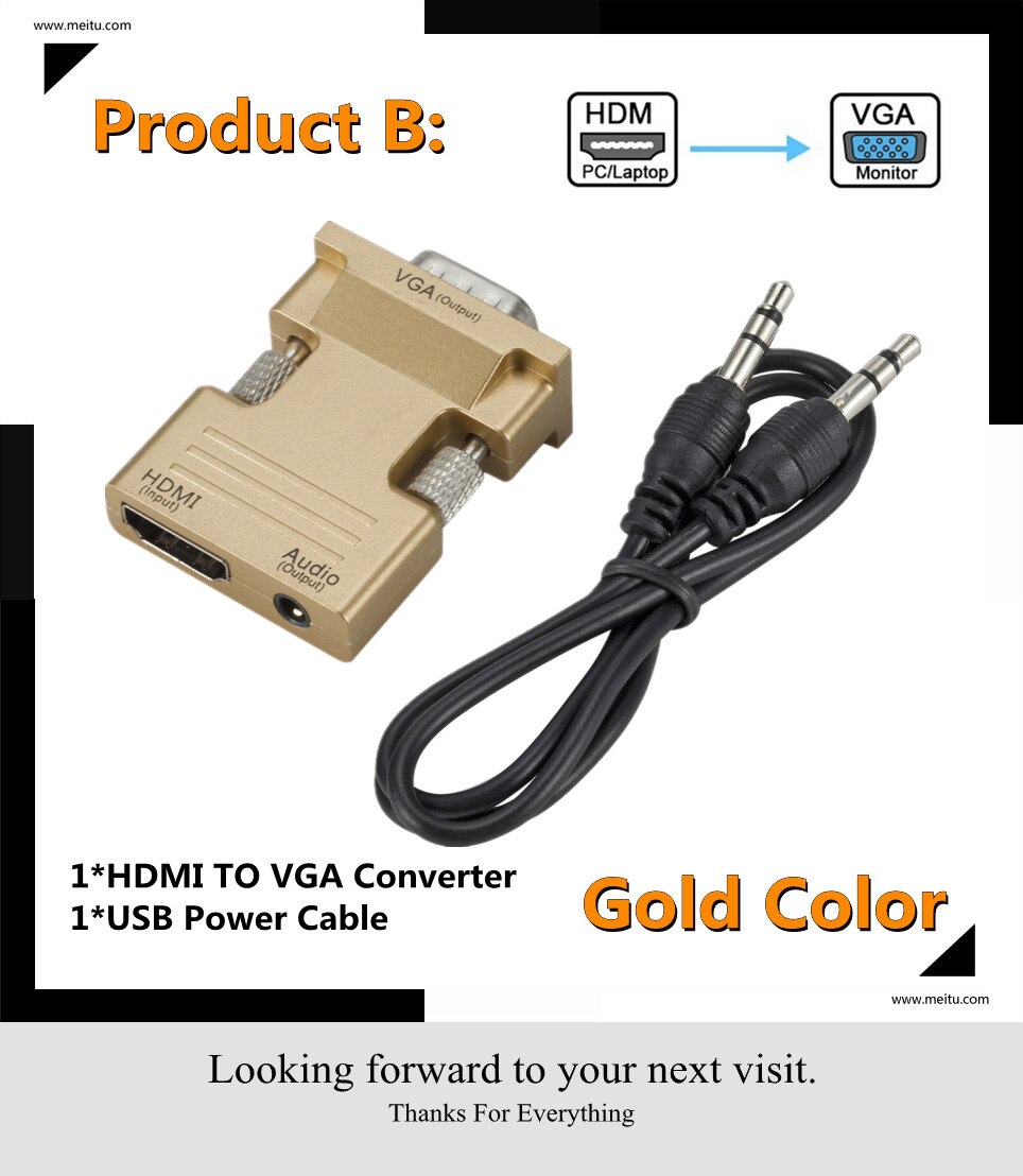 Hdmi Naar Vga Of Vga Naar Hdmi Converter Adapter 1080P Vga Adapter Voor Pc Laptop Naar Hdtv Projector Video audio Hdmi Naar Vga Adapter: HDMI TO VGA-Gold