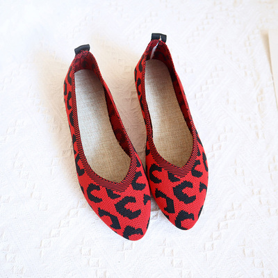 Spring Women Flat Shoes Leopard Print Women Shoes Casual Single Shoes Ballerina Shallow Mouth Shoes Summer Fly woven shoes: Red / 4