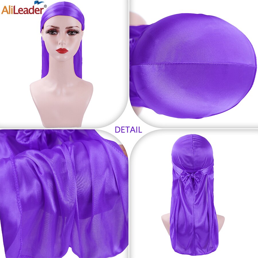 long Silk Durag Turban Hat Wigs Pirate Hat Long Tail Straps Bandanas Pirate Hat Stain Durags Headwear Headband Hair Accessories