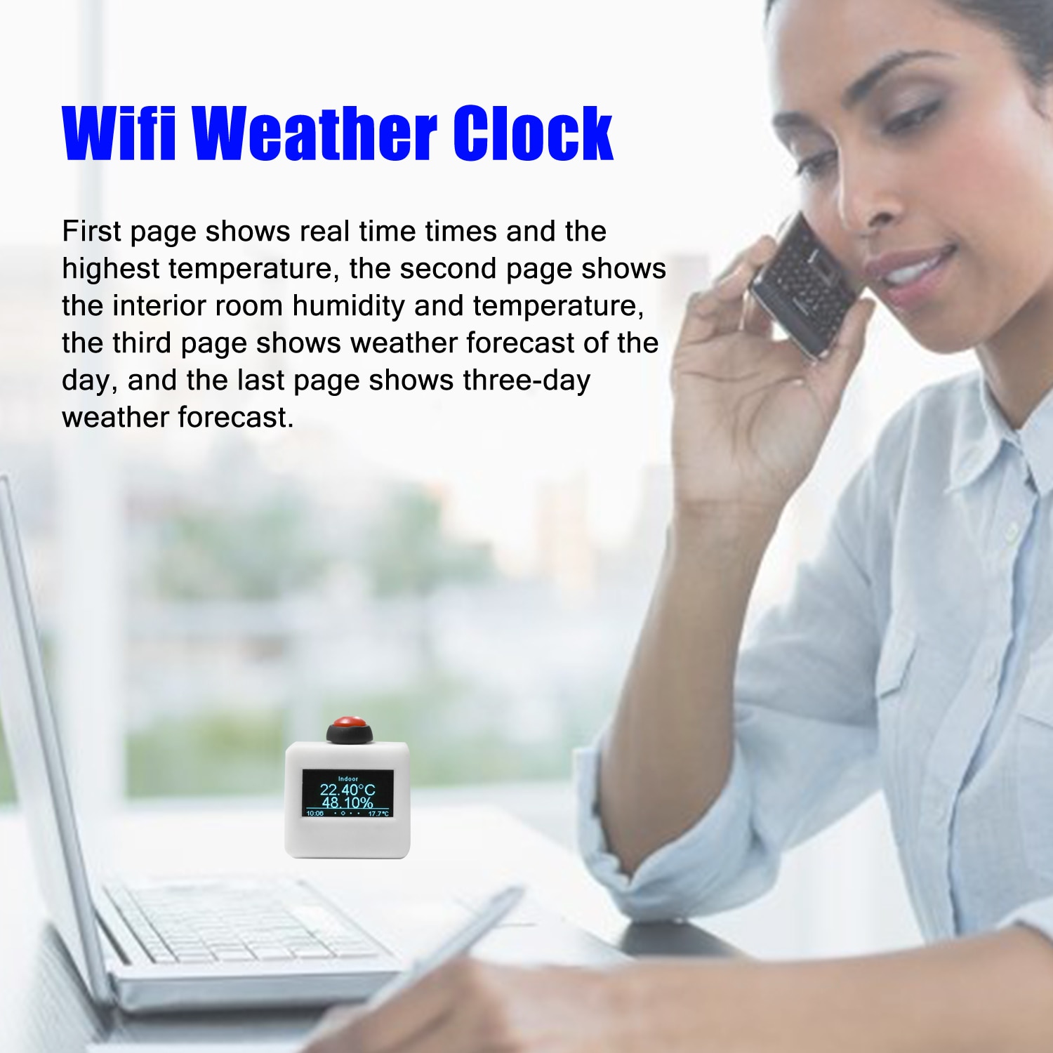 Reloj meteorológico LCD portátil para el hogar, con función de calibración de tiempo automática, Wifi, tamaño Mini