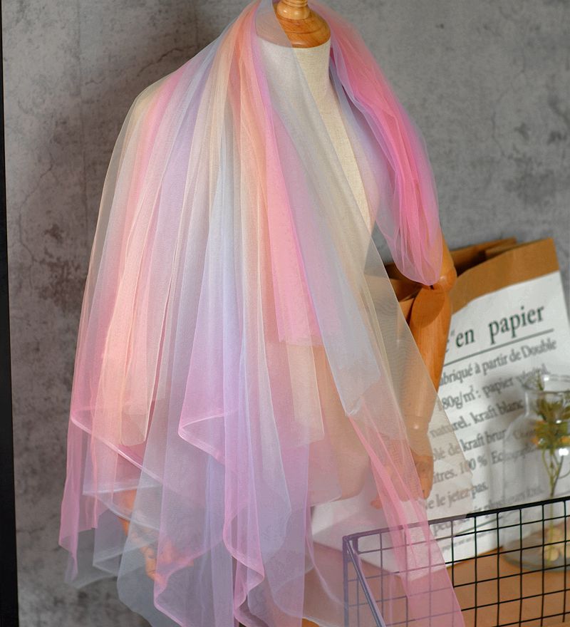 Colorful Gradient Rainbow Soft Mesh Tulle Fabric DIY Sewing African Net Fabric Tutu Skirt Princess Dress Wedding Party Decor: c1