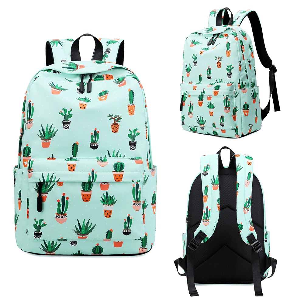 bolsas para la escuela mochila para chicas adolescentes, mujeres verde Cactus libro de impresión de bolsa mujer la escuela mochila