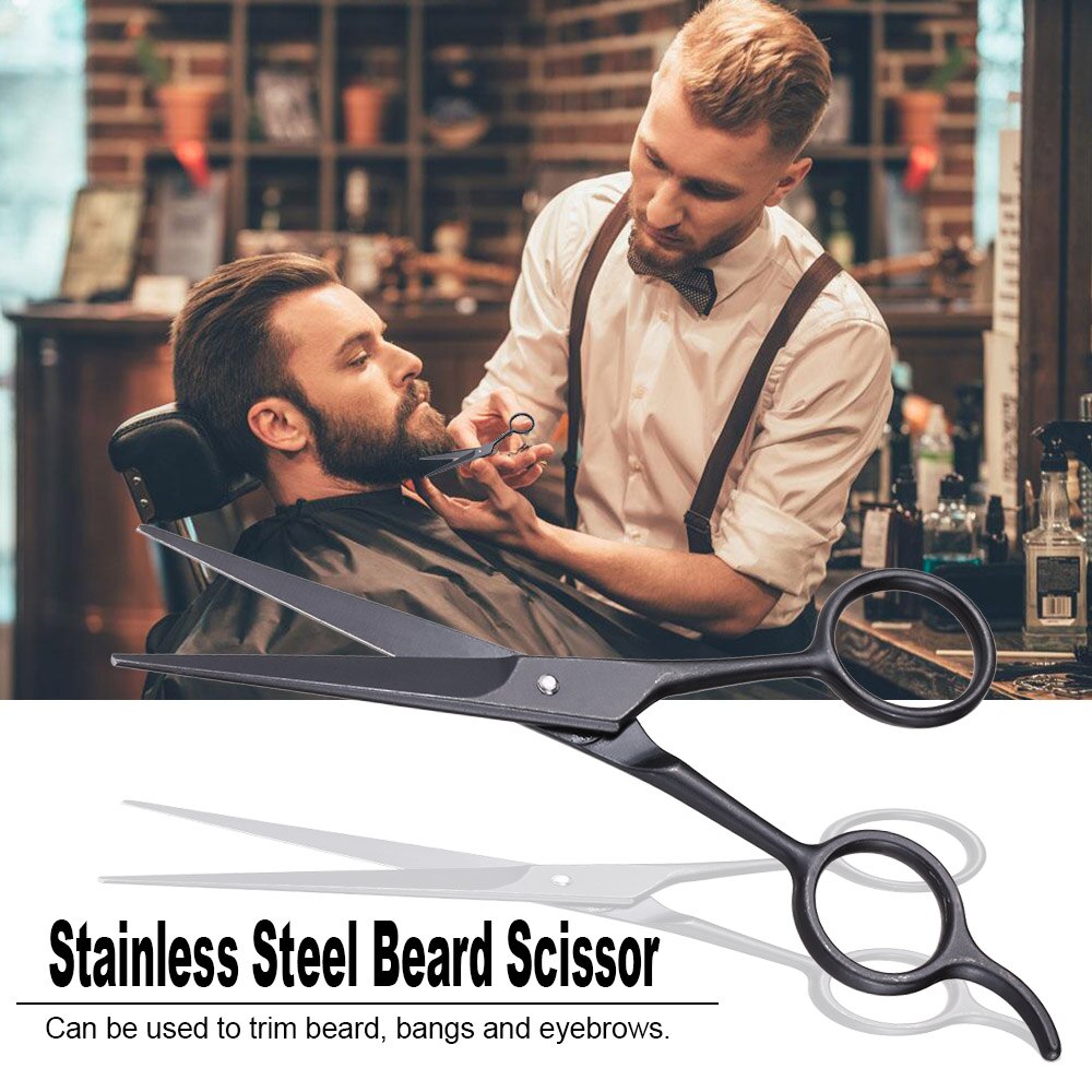Beard Scissors Kit Shaving Shears Mustache Bristles Beard Brush Stainless Steel Mustache Black Shaving Shear For Men Shave Beard