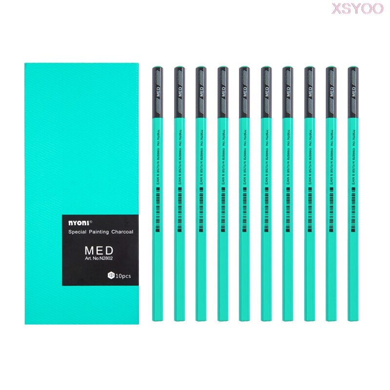 NYONI 10/12Pcs 14B Pencil Set Dedicate Charcoal Pencil Soft Medium Hard Painting Pencils Sketch Pencil Art Supplies Staionery: 10 Medium-BL