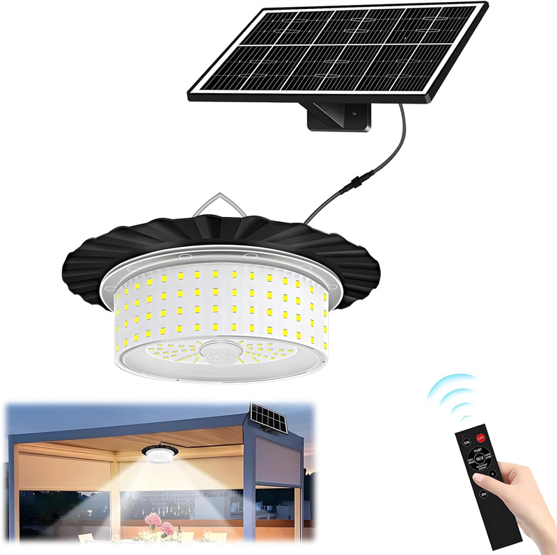 Luz solar para cobertizo interior y exterior, luz colgante 244LED, luz interior solar con sensor de movimiento con control remoto para garaje de patio doméstico: Default Title