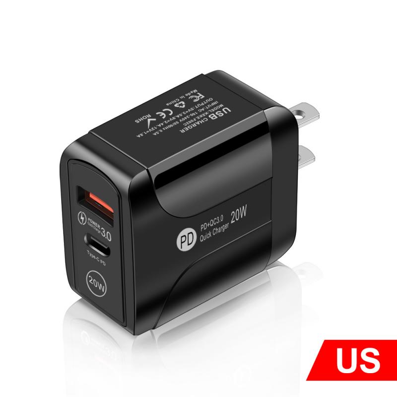 PD20W Fast Charging Charger Phone Chargers Dual Port Charger Plug QC3.0 Travel Charger For IPhone12 Pro Max US/EU/UK Plug: US black