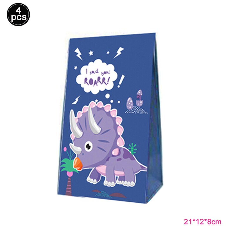 Dinosaurus feest bedankjes zakjes papier dino patroon snoepzak kinder verjaardag goody bag babyshower feestbenodigdheden: 4 stuks paarse zakjes