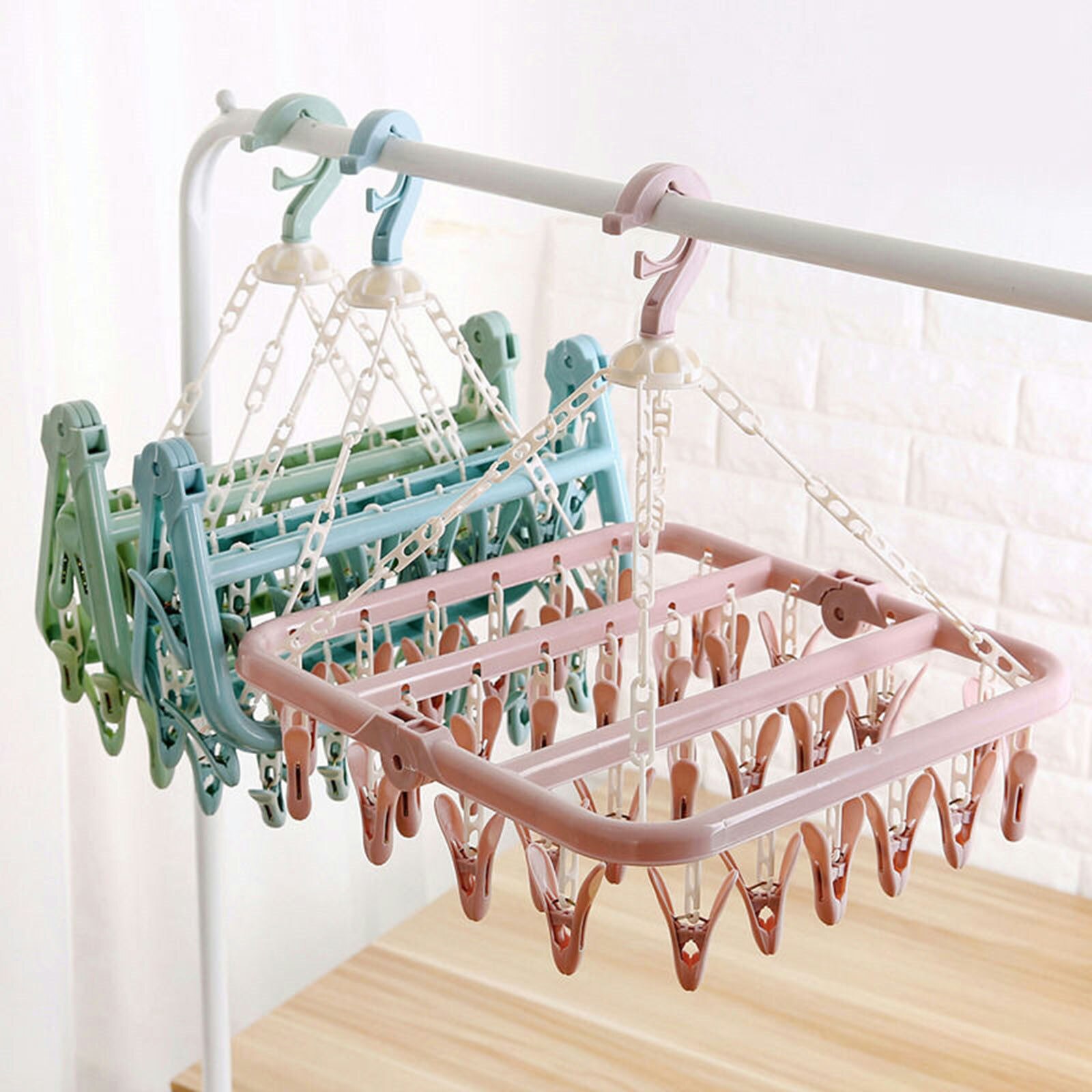Clips Clothes Hanger Foldable Plastic Drying Rack Hanger Towels Underwear Sock Drying Rack Home Multi Purpose Drying Racks L1020
